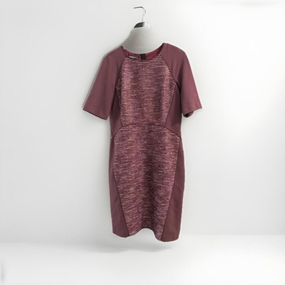 Lafayette 148 Sheath Dress Womens Sz 10 Burgundy Textured Short Sleeve